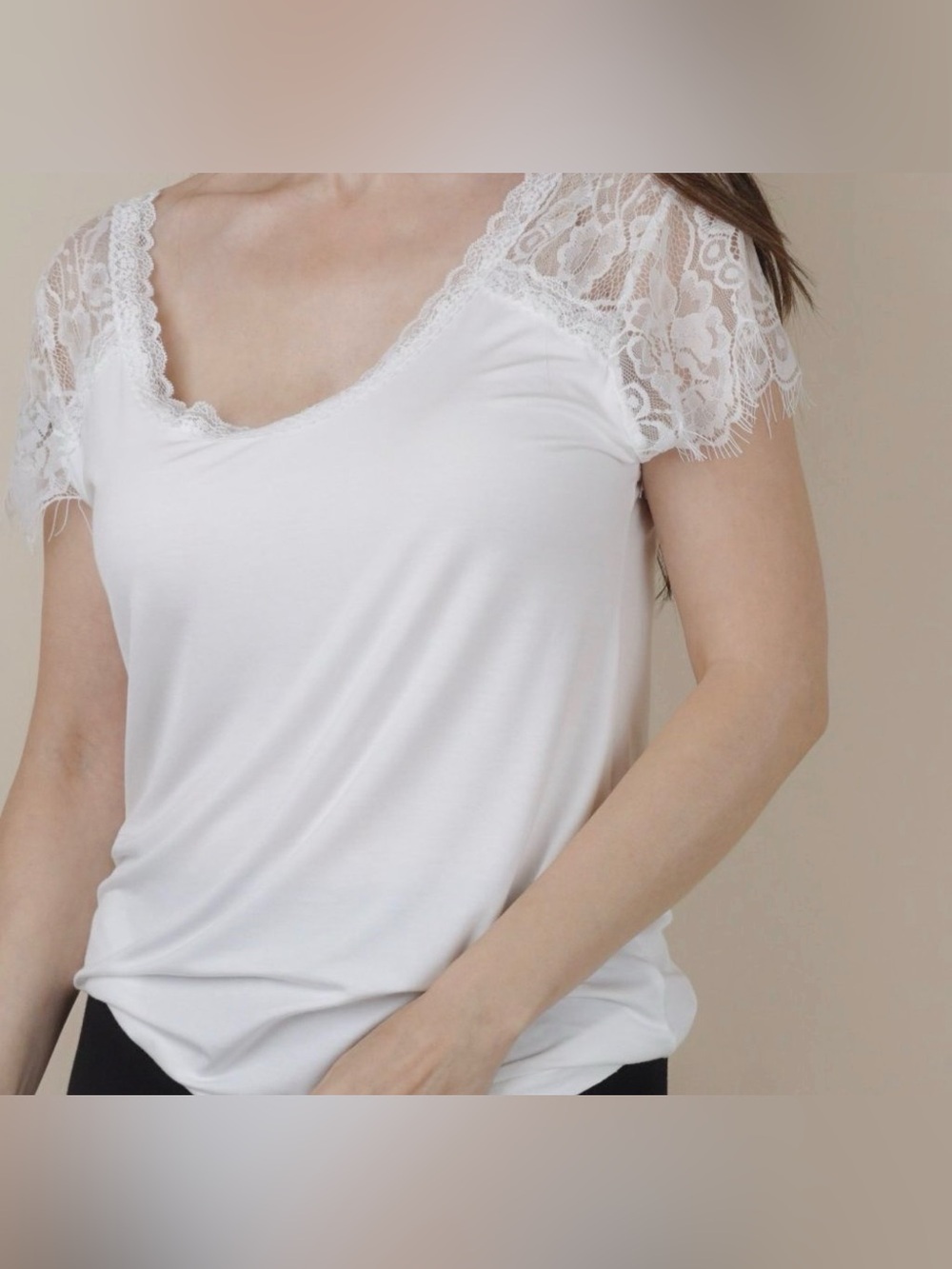 POL white short sleeve lace top women’s size Large